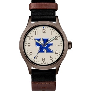 Timex Men’s Collegiate Clutch 40mm Watch – Alabama Crimson Tide with Black Fabric & Brown Leather Strap(Kentucky Wildcats)