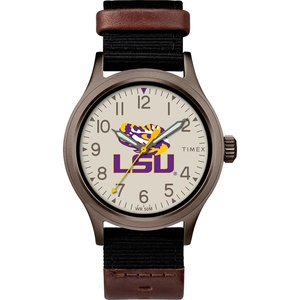 Timex Men’s Collegiate Clutch 40mm Watch – Alabama Crimson Tide with Black Fabric & Brown Leather Strap(LSU Tigers)