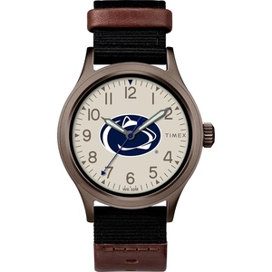 Timex Men’s Collegiate Clutch 40mm Watch – Alabama Crimson Tide with Black Fabric & Brown Leather Strap(Penn State Nittany Lions)