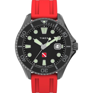 Timex Men’s Deep Water 44mm Watch – Red Strap Black Dial Gunmetal Case