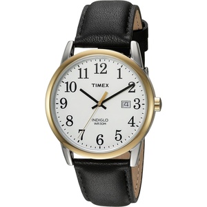 Timex Men’s Easy Reader Date Leather Strap Watch(Black/Two-Tone)