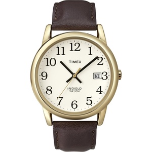Timex Men’s Easy Reader Date Leather Strap Watch(Brown/Gold-Tone/White)
