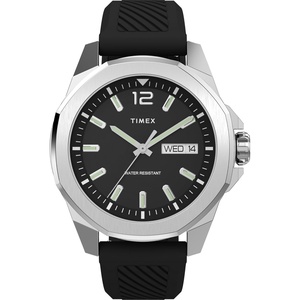 Timex Men’s Essex 46mm Watch – Black Strap Black Dial Silver-Tone Case(Black/Black/Silver-Tone)