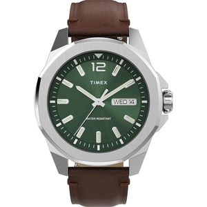 Timex Men’s Essex Avenue Day-Date 44mm Quartz Watch(Brown/Green/Silver-Tone)
