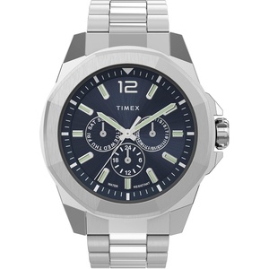 Timex Men’s Essex Avenue Day-Date 44mm Quartz Watch(Stainless Steel/Blue/Silver-Tone/Multi)
