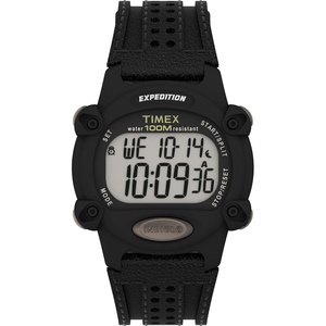 Timex Men’s Expedition Digital CAT 39mm Watch – Black Case with Black Fabric & Leather Strap