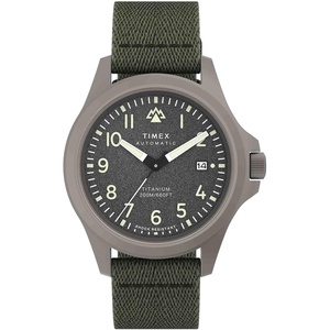 Timex Men’s Expedition North Titanium Automatic 41mm Watch – Green Strap Gray Dial Titanium Case