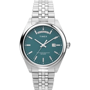 Timex Men’s Legacy 41mm Watch – Stainless Steel Bracelet Dial Stainless Steel Case(Silver-Tone/Green)