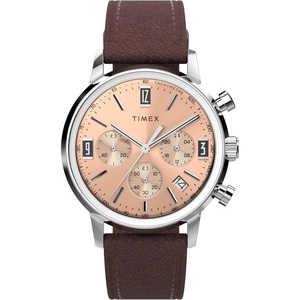 Timex Men’s Marlin 40mm Watch – Brown Strap Rose Gold-Tone Dial Stainless Steel Case