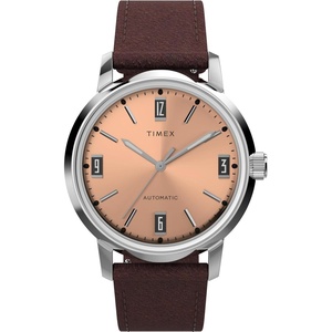 Timex Men’s Marlin Automatic 40mm Watch – Brown Strap Pink Dial Stainless Steel Case