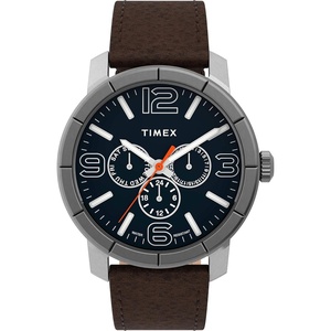 Timex Men’s Mod 44 Leather Strap Watch(Brown/Blue Multi)