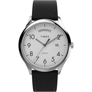 Timex Men’s Modern Easy Reader 40mm Watch – Black Strap White Dial Silver-Tone Case(Black/Silver-Tone/White)