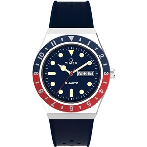 Timex Men’s Q 38mm Watch – Blue Dial Stainless Steel Case Blue Rubber Strap