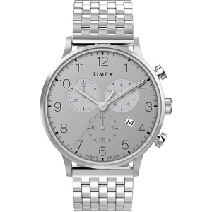 Timex Men’s Waterbury Classic Chrono 40mm Watch – Silver-Tone Case & Dial with Stainless Steel Bracelet