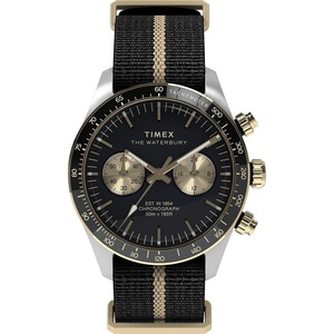 Timex Men’s Waterbury Heritage 39mm Watch(Black/Stainless Steel/Black/Gold-Tone)