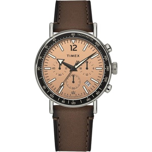 Timex Men’s Waterbury Standard 43mm Watch – Brown Strap Rose Gold-Tone Dial Silver-Tone Case(Brown/Rose Gold-Tone/Silver-Tone)