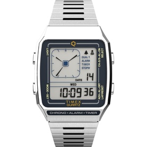 Timex Q Reissue Digital LCA 32.5mm Watch – Silver-Tone Stainless Steel Case & Bracelet