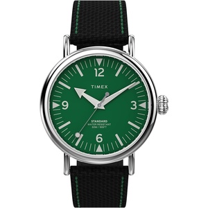 Timex Standard 3-Hand 40mm Men’s Analog Watch | INDIGLO Backlight and Luminous Hands | Adjustable and Durable Strap | 50M Water Resistance(Black/Silver-Tone/Green)