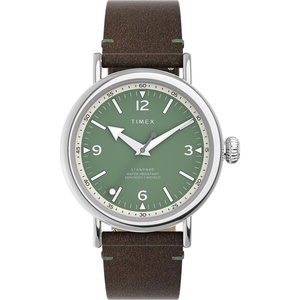 Timex Standard 3-Hand 40mm Men’s Analog Watch | INDIGLO Backlight and Luminous Hands | Adjustable and Durable Strap | 50M Water Resistance(Brown/Silver-Tone/Green)