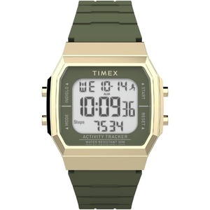 Timex Unisex Activity Tracker 40mm Watch – BlackStrap Digital Dial Gold-Tone Case(Green/Digital/Gold-Tone)
