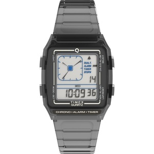 Timex Unisex Q LCA 35mm Watch – Gray Strap Digital Dial Gray Case(Gray/Digital/Gray)