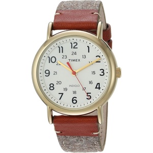 Timex Unisex TW2R42100 Weekender 38 Tan/Brown/Cream Fabric/Leather Strap Watch
