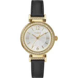 Timex Women’s Dress 31mm Watch – Black Strap Silver-Tone Dial Gold-Tone Case(Black/Silver-Tone/Gold-Tone)