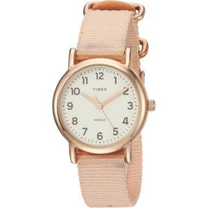 Timex Women’s TW2R59900 Weekender 31mm Pink/Rose Gold-Tone Nylon Slip-Thru Strap Watch
