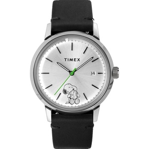 Timex x Peanuts Men’s Marlin Automatic 40mm Watch – Snoopy Take Care of The Earth with Black Genuine Leather Strap