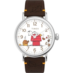 Timex x Peanuts Unisex Waterbury Standard 40mm Watch(Brown/Silver-Tone/White)